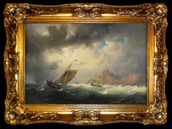 framed  marcus larson Skepp pa stormigt hav, ta009-2